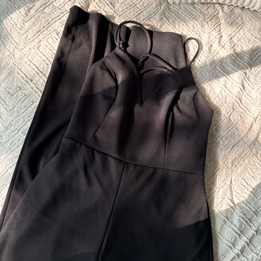 Windsor Black Pantsuit with Sleek Silhouette and Spaghetti Straps